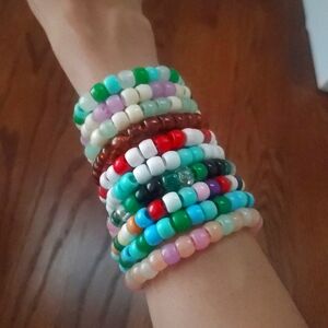 Stack Of Colorful Kandi Bead Bracelets